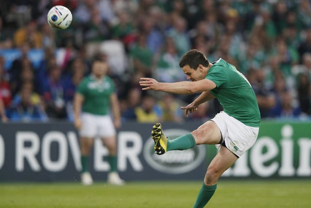 Jonathan Sexton kicks a penalty for Ireland