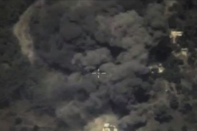 An image from the Russian Defense Ministry depicting an airstrike in Syria