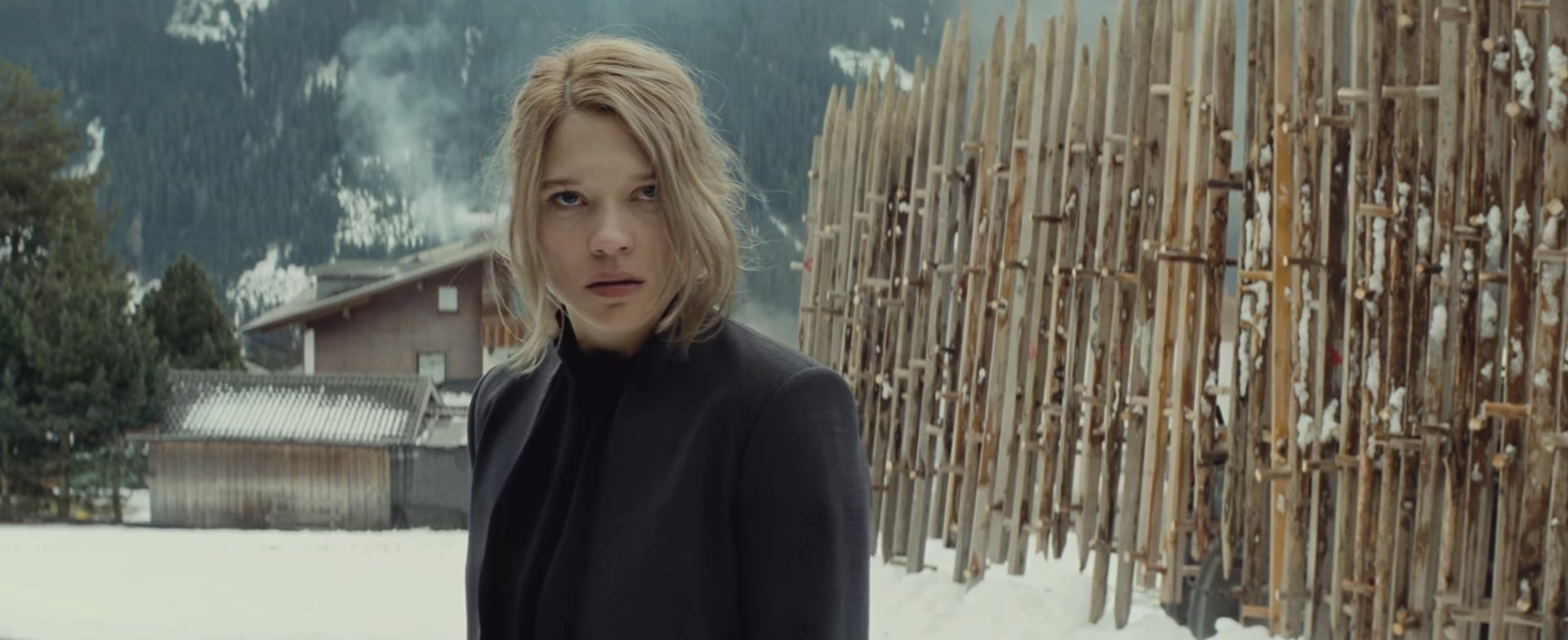 French actress Léa Seydoux playing Dr Madeleine Swann. She doesn't look too happy