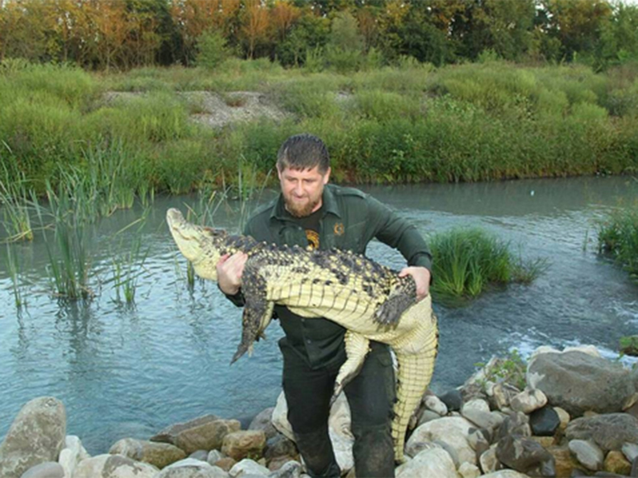 Kadyrov with the crocodile on the day the footage was captured