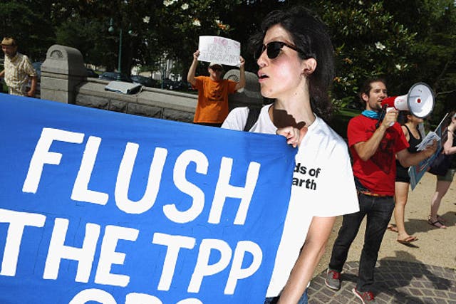 Protesters demonstrate against the proposed trade deal outside Congress in the US