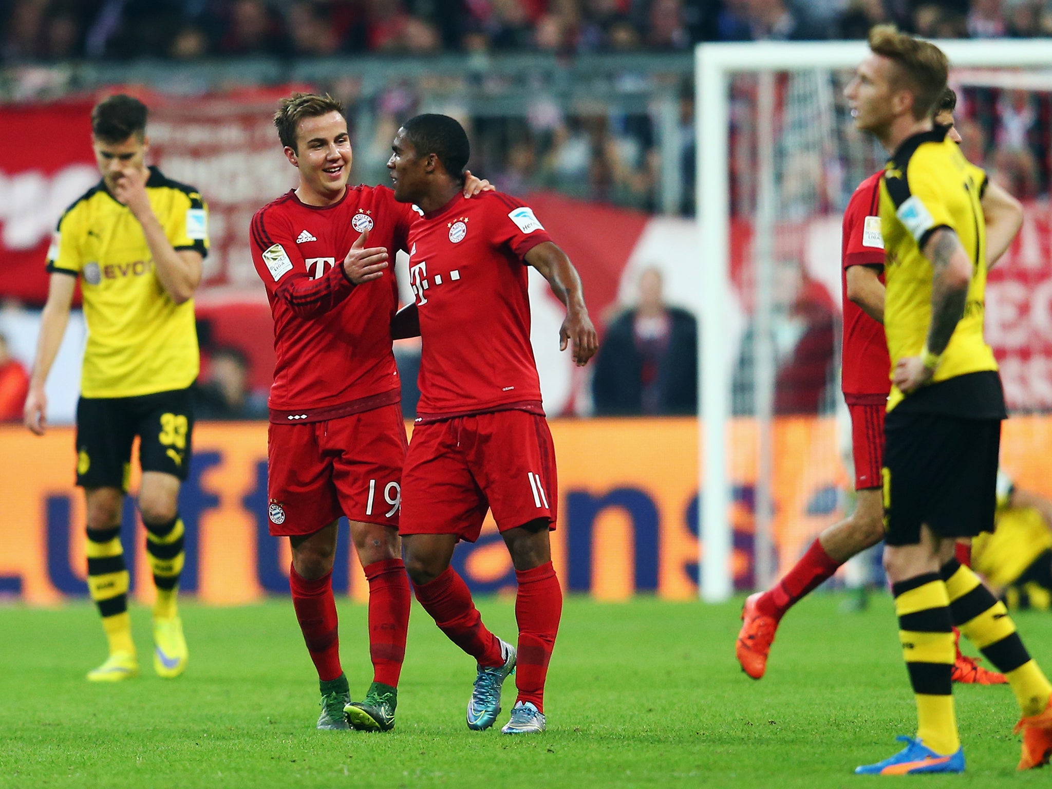 &#13;
Mario Gotze celebrates the fifth goal against his former team&#13;