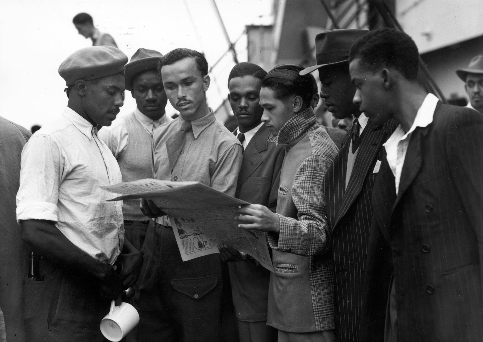 Newly arrived Jamaican immigrants on board the 'Empire Windrush' in 1948