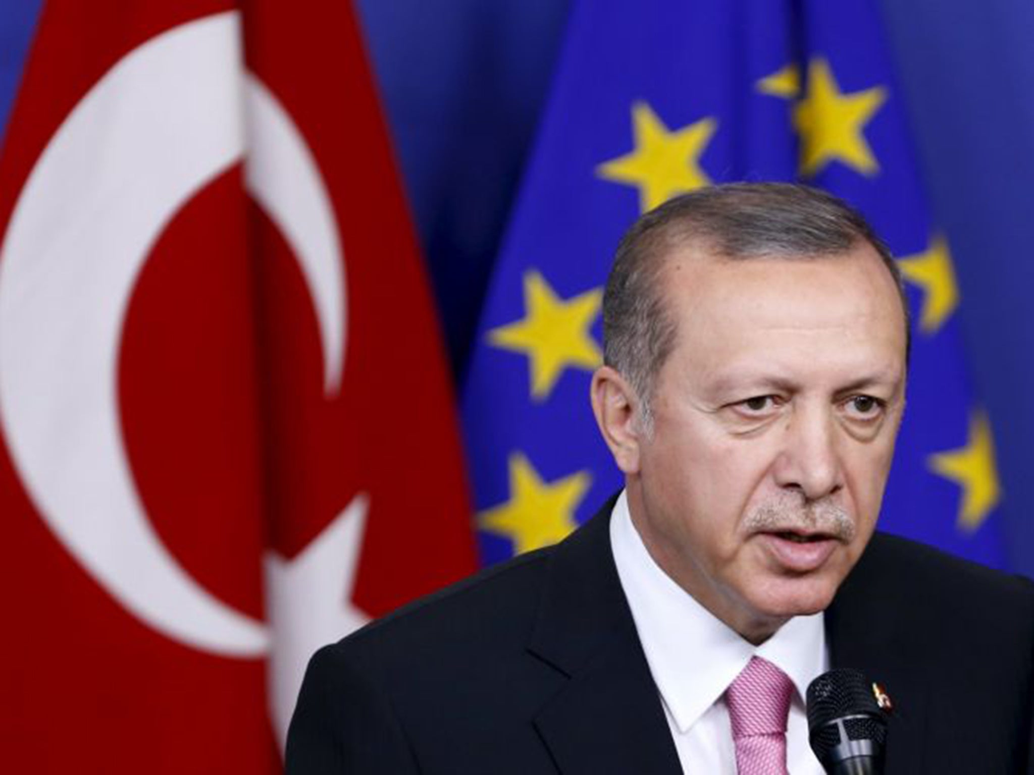 Turkey’s President Tayyip Erdogan, in Brussels, demanded the EU’s support for a ‘safe zone’ in northern Syria
