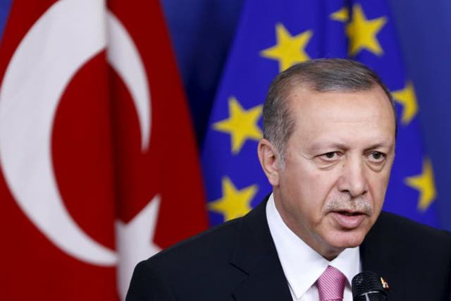Turkey’s President Tayyip Erdogan, in Brussels, demanded the EU’s support for a ‘safe zone’ in northern Syria