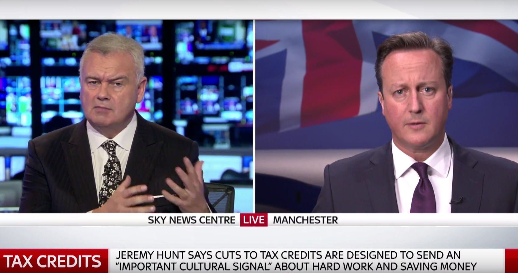 Holmes interviewing Mr Cameron on Sky News