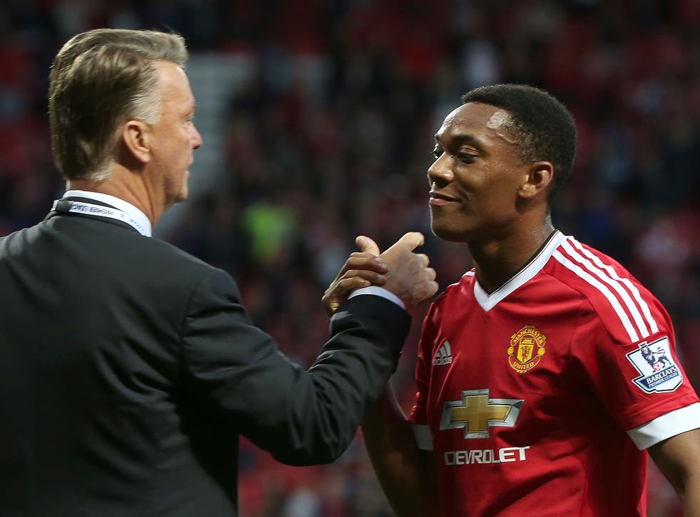 Manchester United manager Louis van Gaal and Anthony Martial