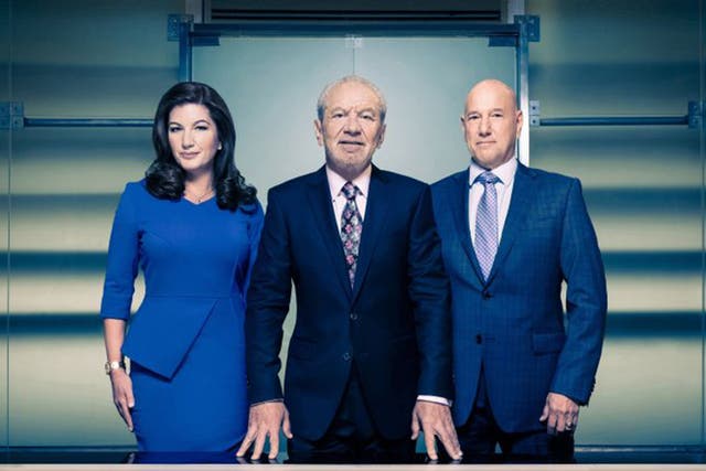 Lord Sugar with ‘Apprentice’ co-stars Claude Littner (right) and Karren Brady