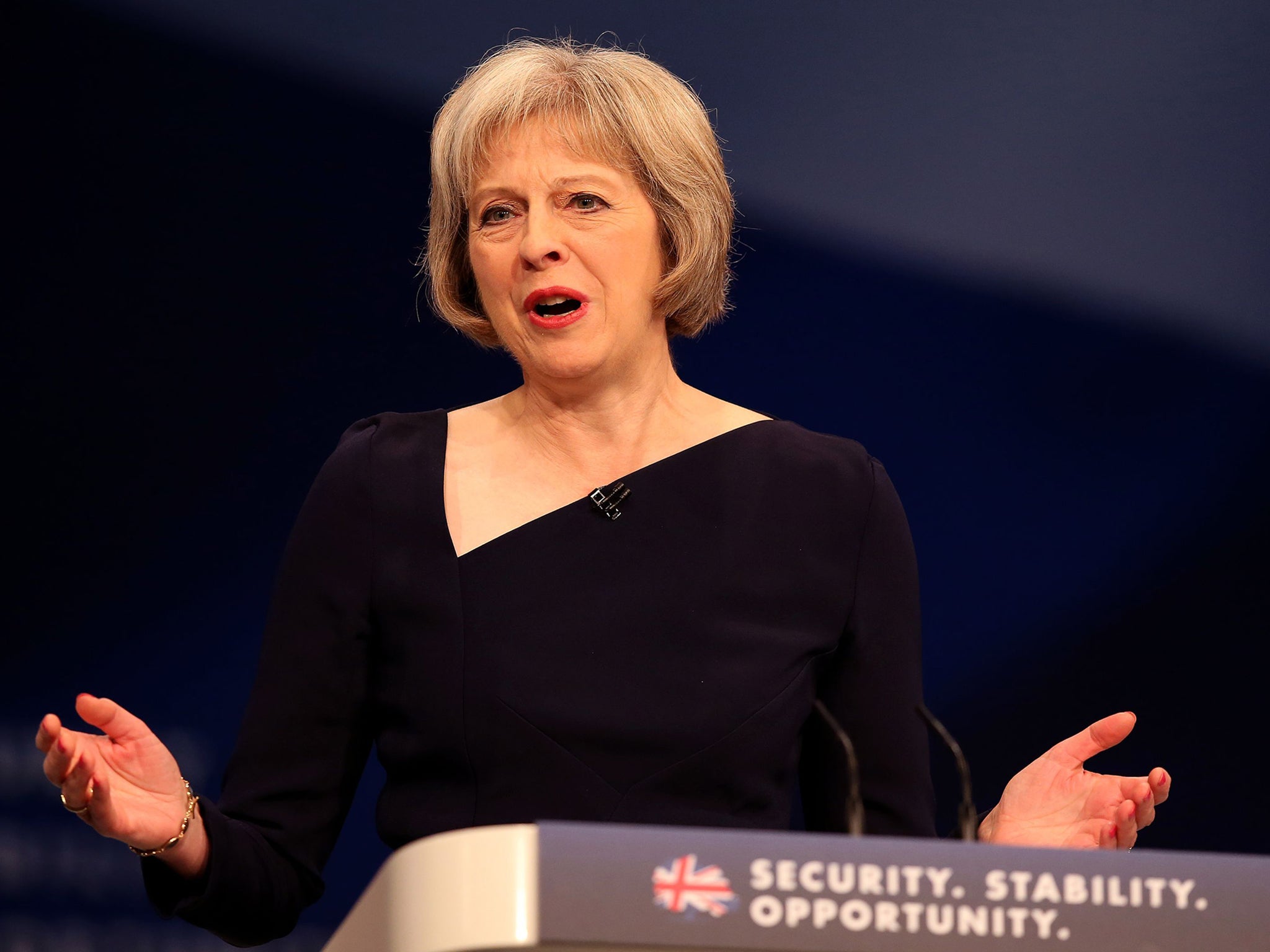 Theresa May delivers her speech to the Conservative Party conference at Manchester Central