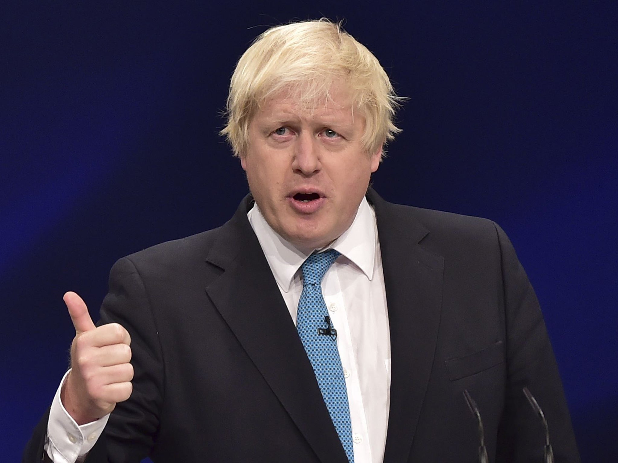 Boris Johnson speaks at the third day of the annual Conservative party conference in Manchester