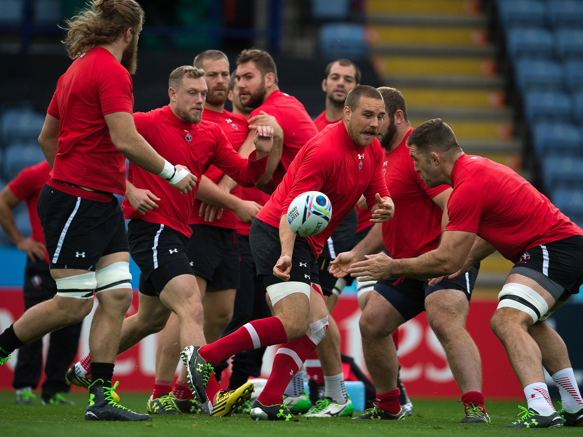 Canada lock Jamie Cudmore takes the ball during training
