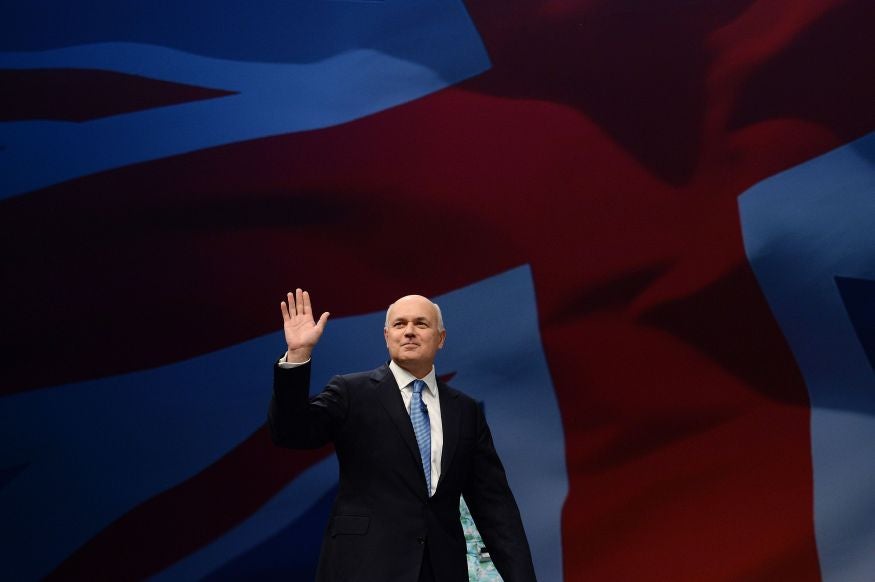 Work and Pensions Secretary Iain Duncan Smith addresses the Conservative Party conference