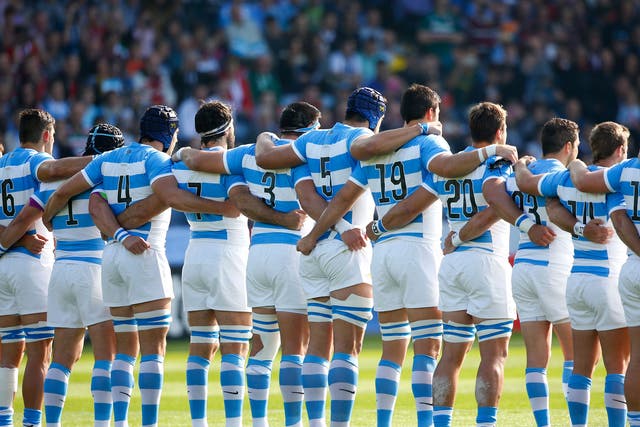 The Argentina players line up ahead of their clash with Tonga