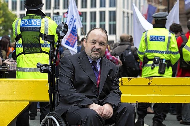 The Independent’s James Moore was attacked by protesters for disability rights outside the Tory Party conference in 2015