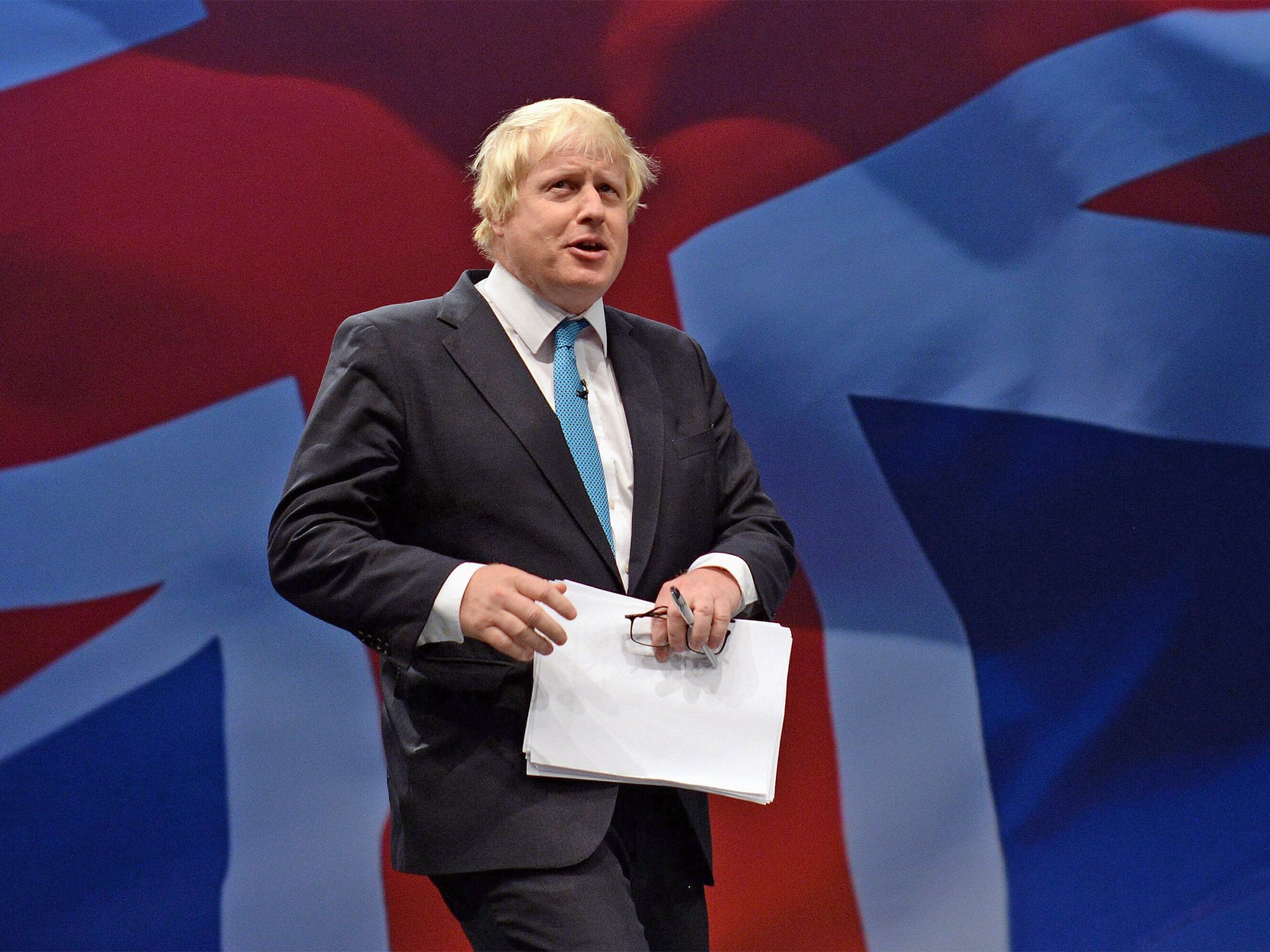 London’s Mayor Boris Johnson played to the crowd at the Conservative Party Conference