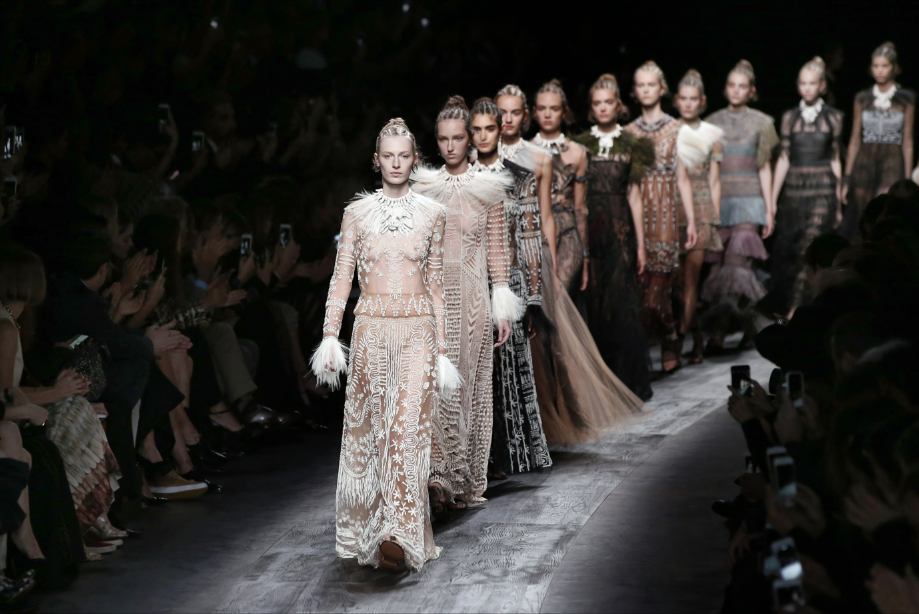 Models present creations for Valentino during the 2016 Spring/Summer ready-to-wear collection fashion show, on October 6, 2015 in Paris. PATRICK KOVARIK/AFP/Getty Images