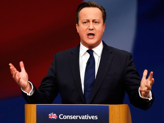 Prime Minister David Cameron addresses the Conservative Party conference at Manchester Central
