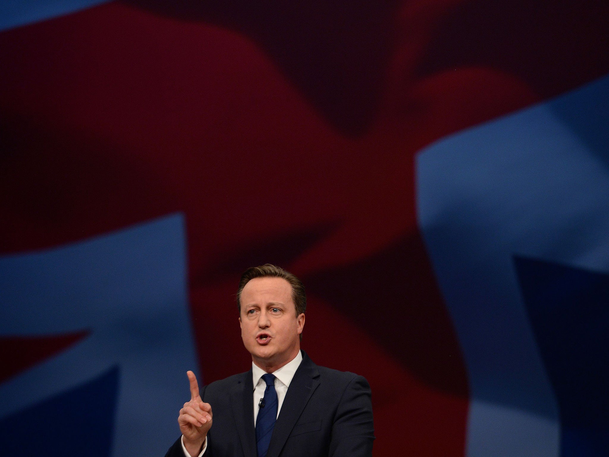 Prime Minister David Cameron addresses the Conservative Party conference at Manchester Central