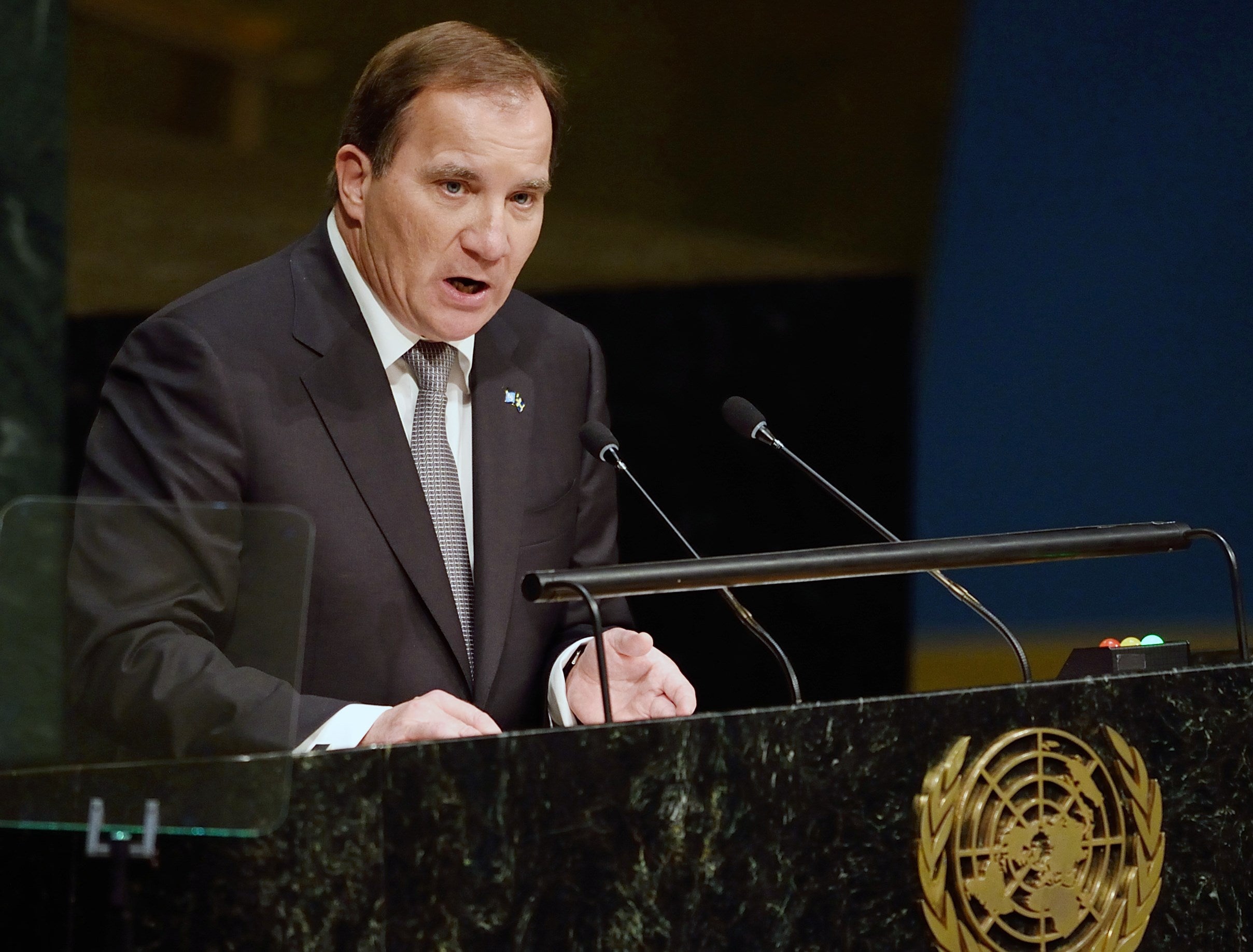 Swedish Prime Minister Stefan Löfven announces his climate plans at the UN General Assembly