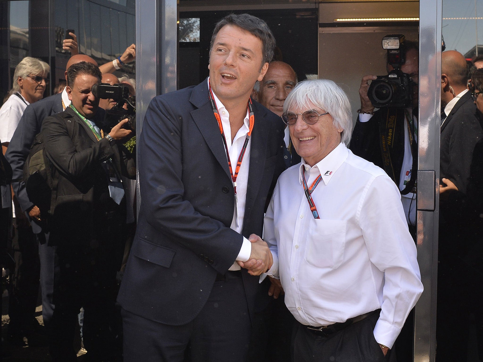 Bernie Ecclestone (right) with Italian Prime Minister Matteo Renzi