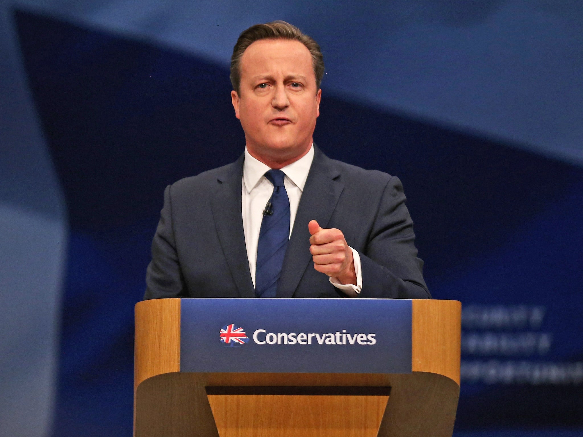 David Cameron gives his keynote speech to delegates on the final day of the Conservative Party Conference