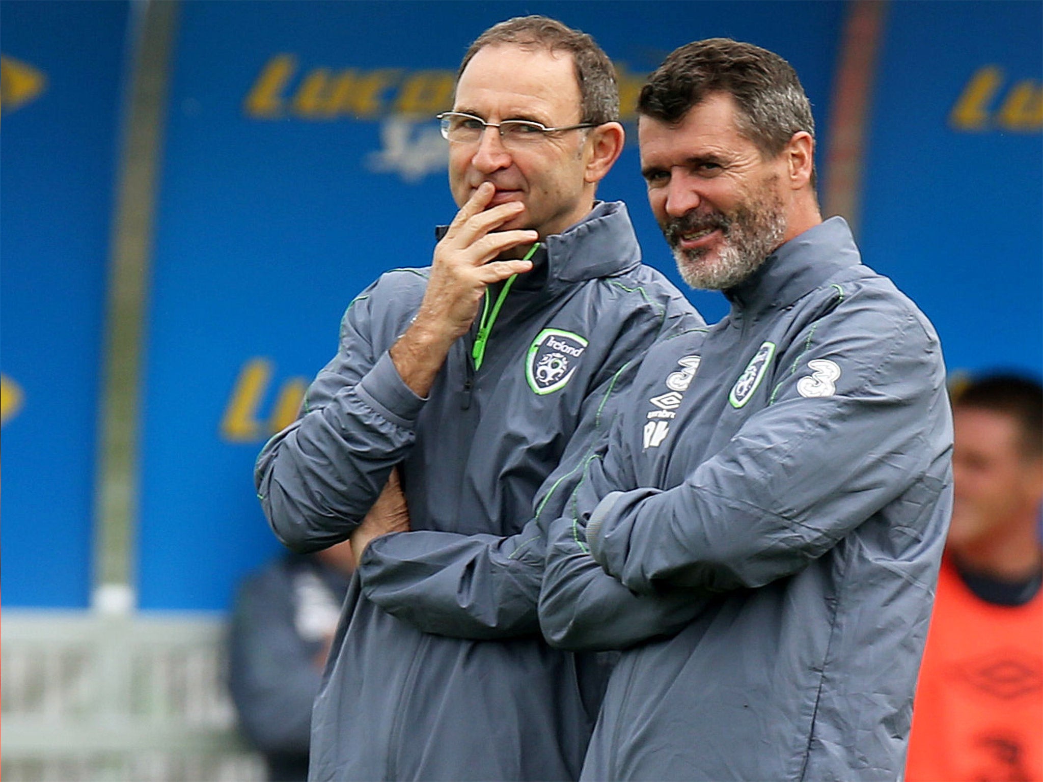 Martin O'Neill manages to elicit a rare smile from his assistant Roy Keane