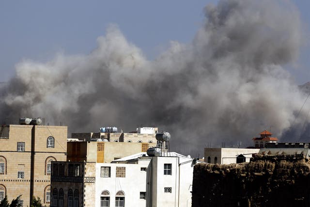 Saudi air strikes target a Houthi-led army academy in Sana'a
