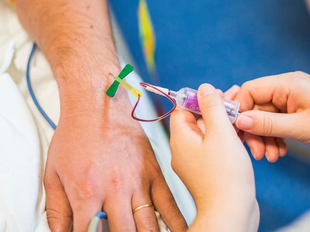 The test measures a protein called troponin in the patient's blood