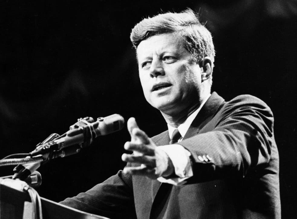 1962: US statesman John F Kennedy, 35th president of the USA, making a speech.