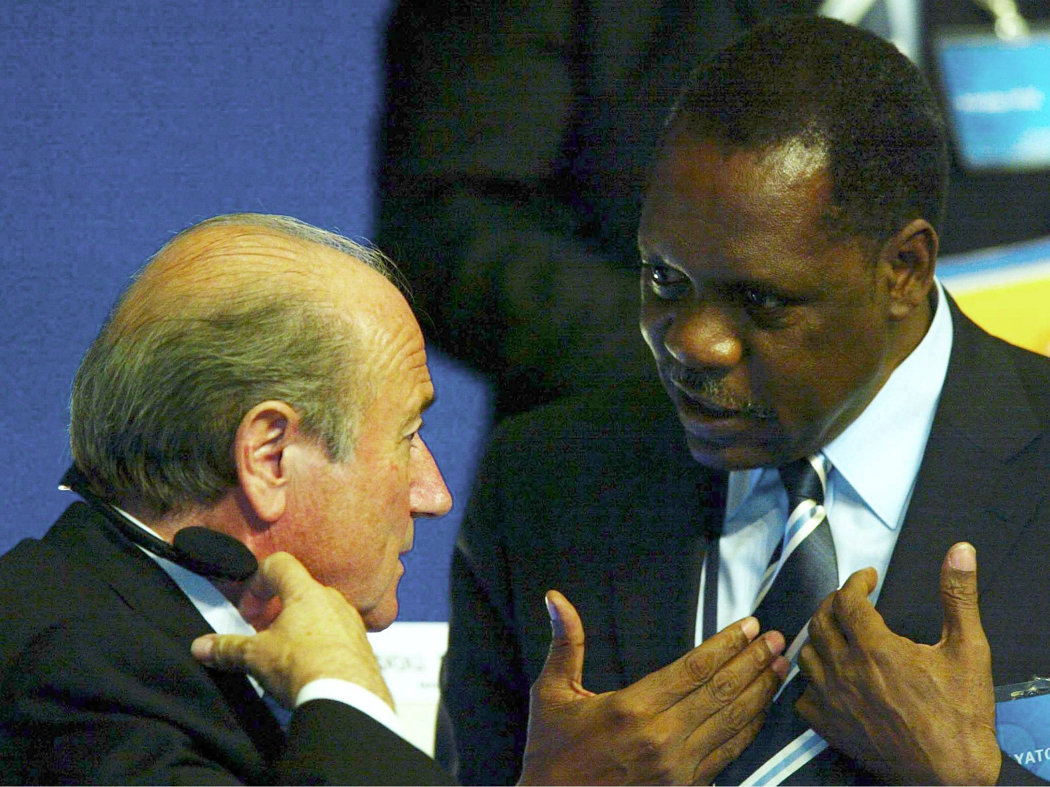 Blatter and Hayatou during Fifa's 2002 presidential election in Seoul