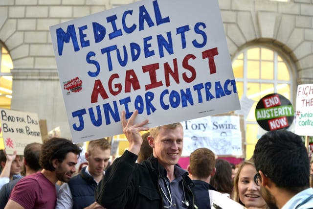 Junior doctors protesting against the new 'imposed' contracts, in Manchester