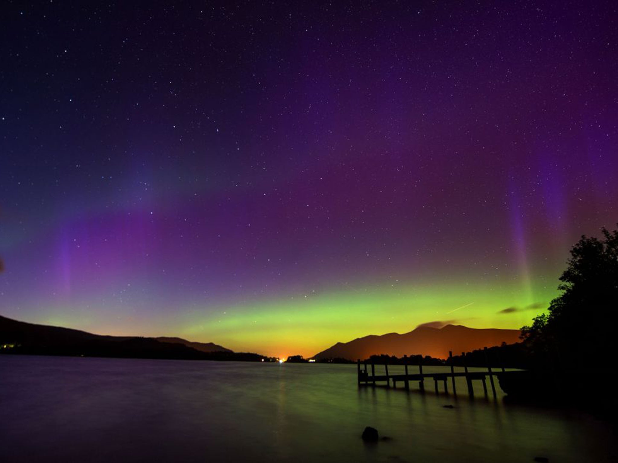 The Northern Lights over Derwentwater. The aurora is more commonly associated with countries such as Norway, Finland and Greenland