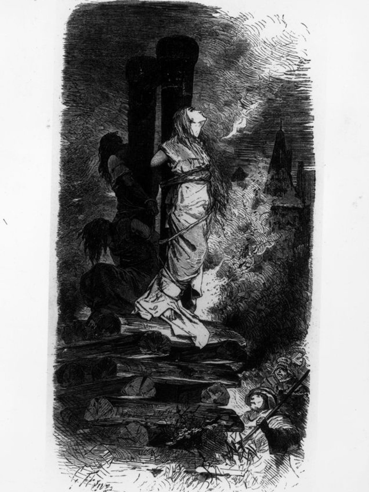 A witch being being burned at the stake circa 1850