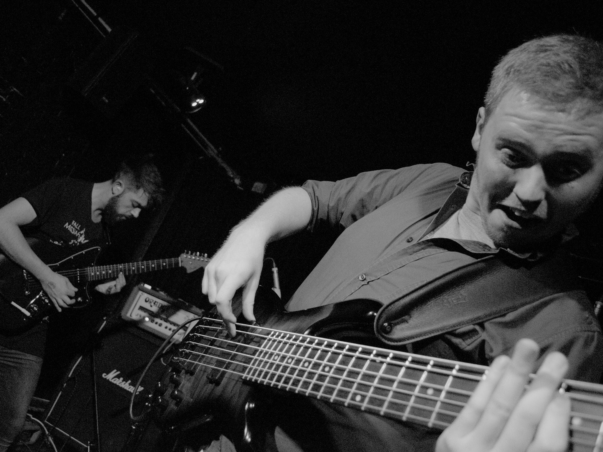 &#13;
Guitarist Blaine Thompson, left, and bassist John Niblock on stage at The Black Heart, London Paul Sutherland&#13;