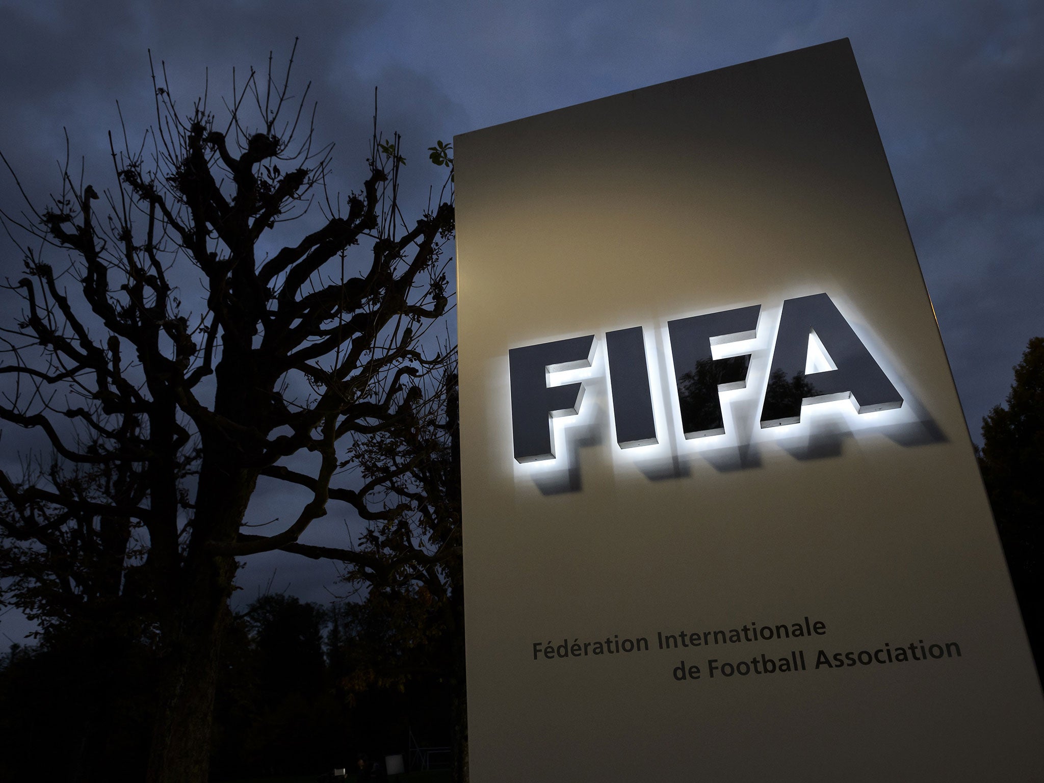 A view of the Fifa sign outside of their Zurich headquarters