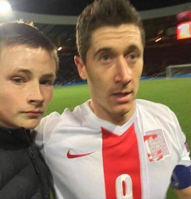 The young fan's selfie with Poland striker Robert Lewandowski
