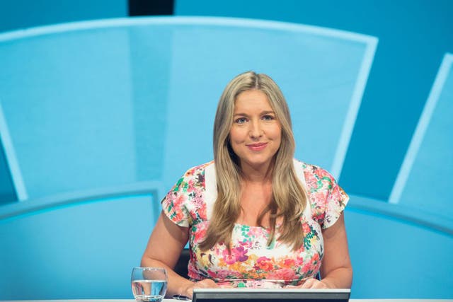 Host Victoria Coren presenting Only Connect, the quiz show in which teams compete to find connections between seemingly unrelated clues