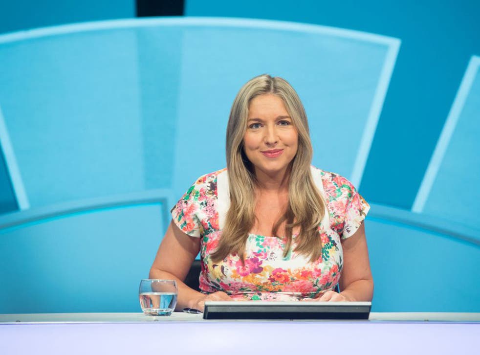 Host Victoria Coren presenting Only Connect, the quiz show in which teams compete to find connections between seemingly unrelated clues