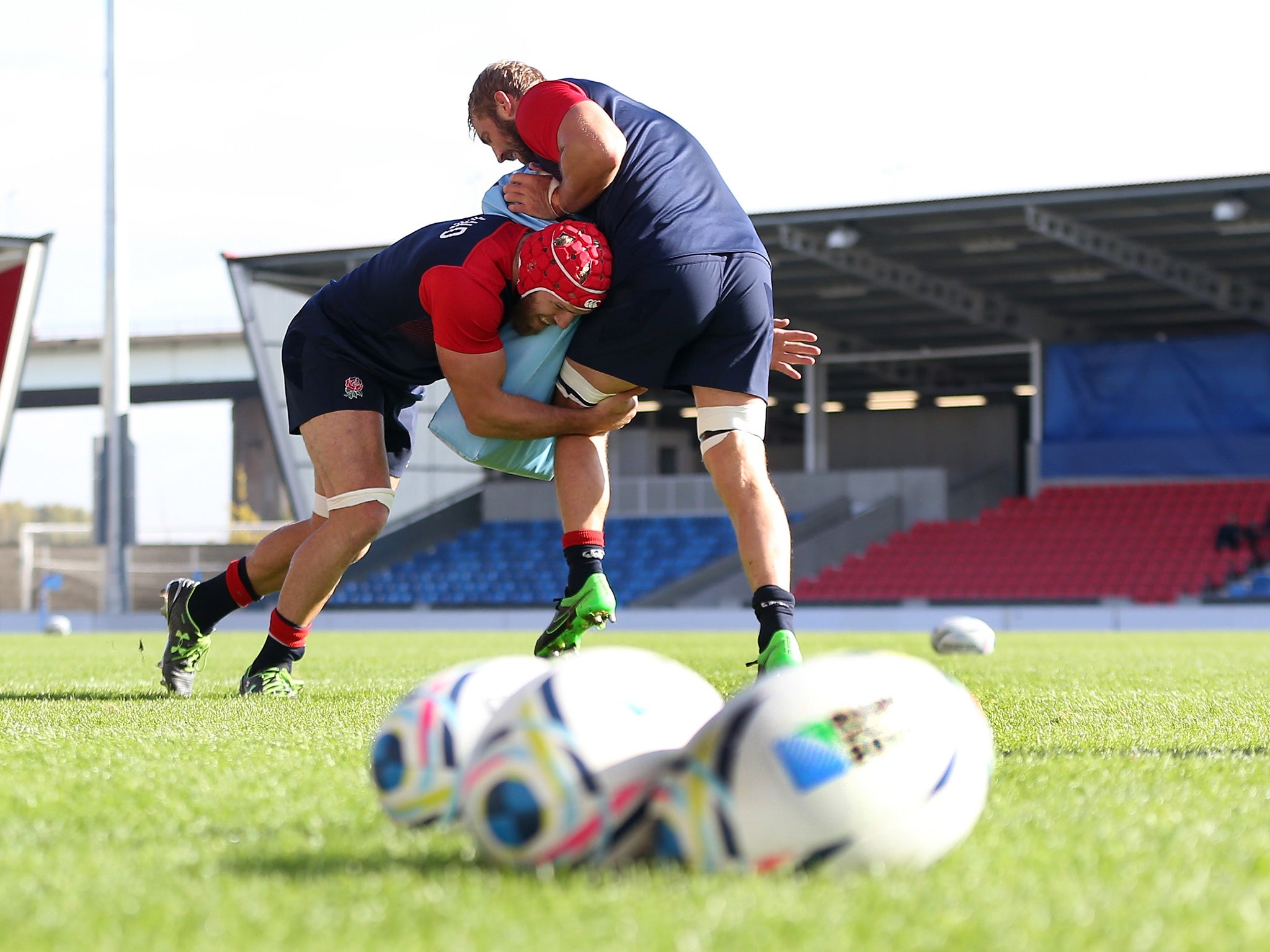 James Haskell (left) tackling Chris Robshaw in training yesterday. Haskell was quick to hit back at critics and former World Cup winners Lewis Moody and Neil Back on Twitter