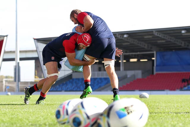 James Haskell (left) tackling Chris Robshaw in training yesterday. Haskell was quick to hit back at critics and former World Cup winners Lewis Moody and Neil Back on Twitter