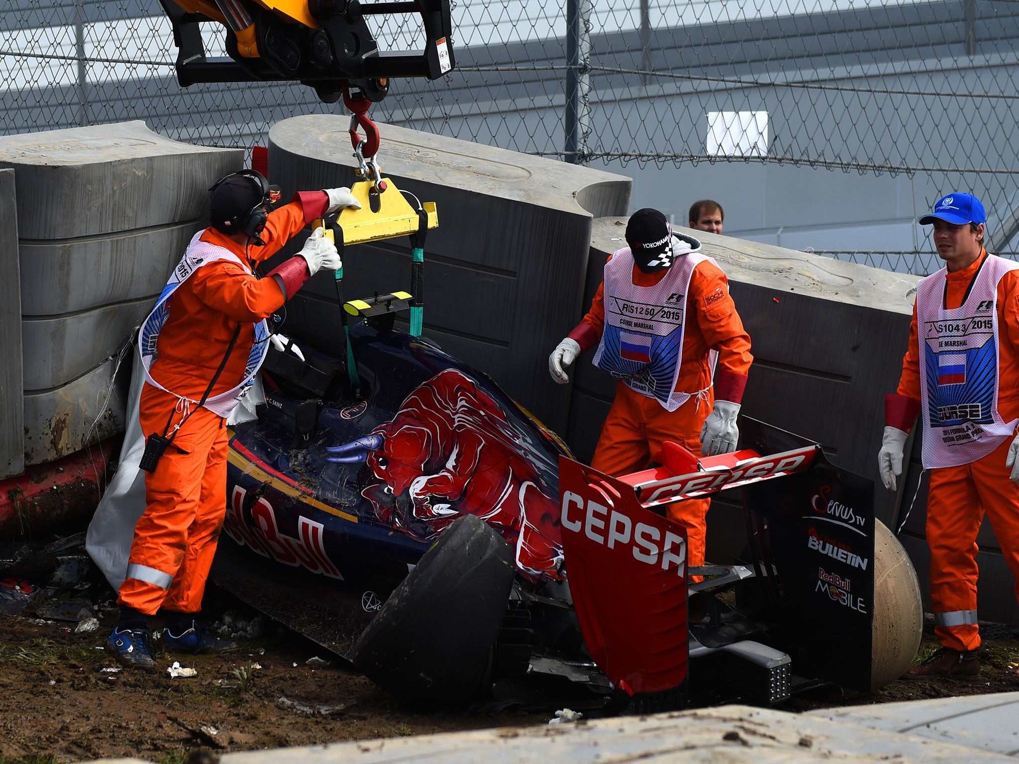 Sainz's car was wedged in the TechPro barrier