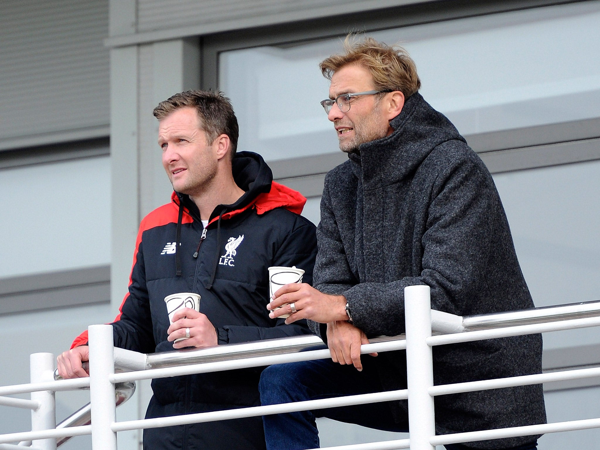 Klopp, right, watches on with the club's academy director Alex Ingelthorpe