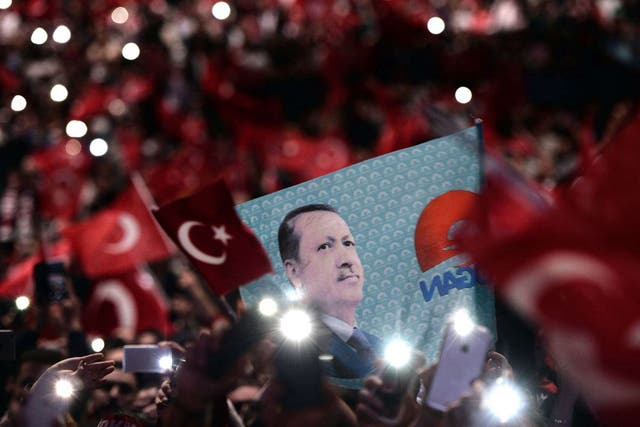 Supporters of Turkey’s President Erdogan at a rally in France last week