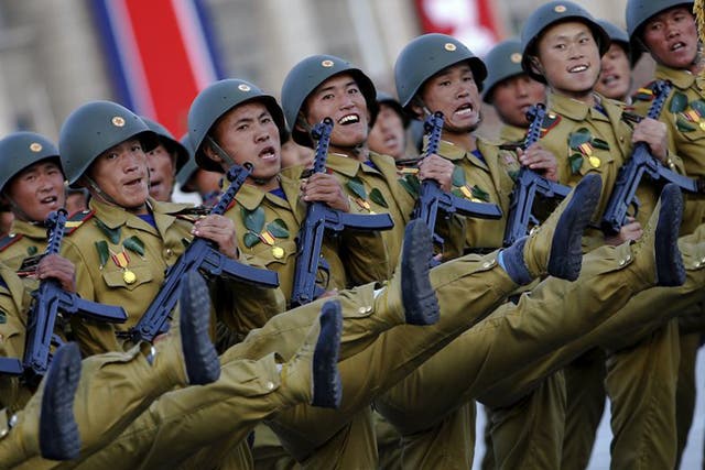 Soldiers mark the 70th anniversary of the Workers’ Party of Korea