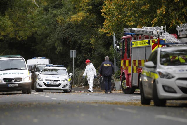 Emergency services at the scene of a fire at a travellers’ site in Carrickmines, south Dublin