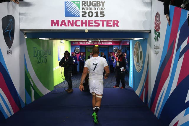 Chris Robshaw walks down the tunnel at the City of Manchester Stadium