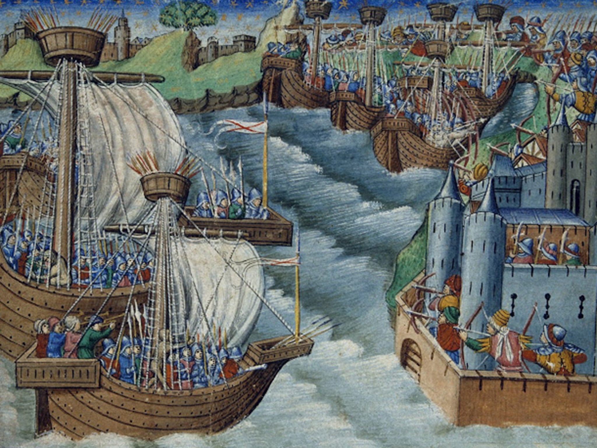 Medieval fleet from Edwards IV's 'Descent from Rollo and The Romance of the Three Kings' Sons, London, c.1475-85