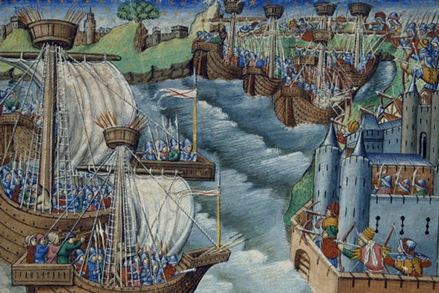 Medieval fleet from Edwards IV's 'Descent from Rollo and The Romance of the Three Kings' Sons, London, c.1475-85