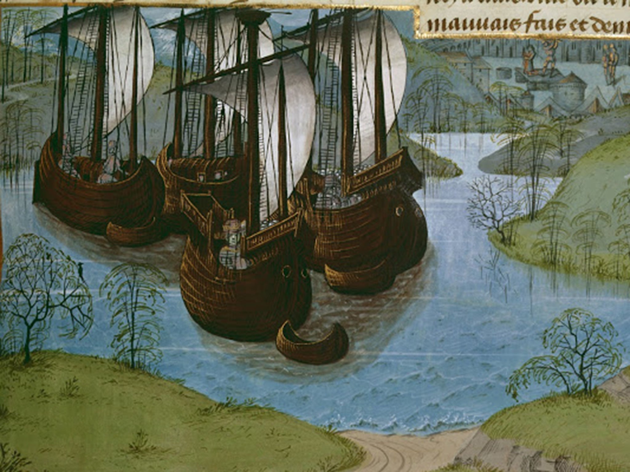 Depiction of the royal fleet of King Edward I of England. From Jean de Wavrin's 'Chronicles of England', Bruges, c.1470-80