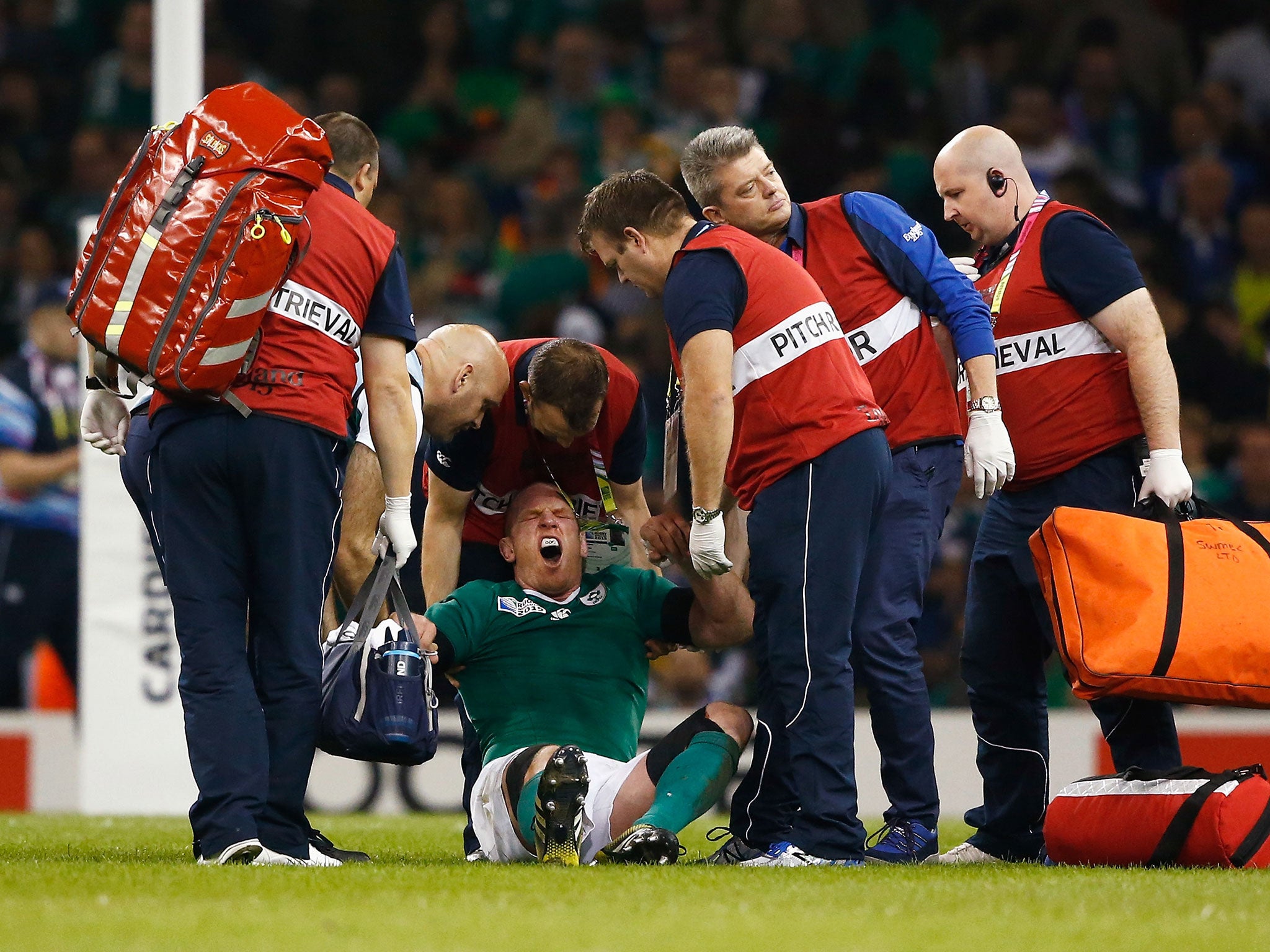 Paul O'Connell winces in agony after suffering a serious knee injury